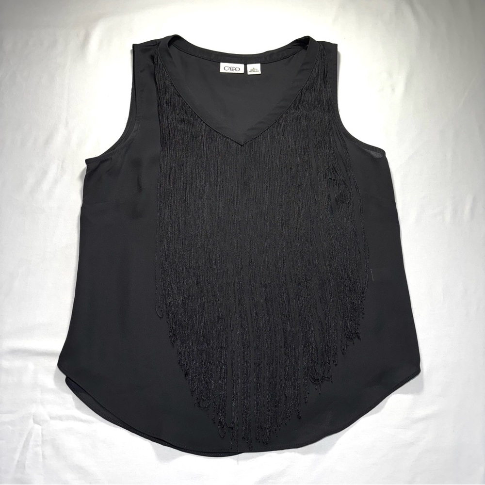 Cato Black Stylish Sleeveless Fringe Top V-neck Women’s S Western Boho Indie